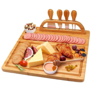 Bamboo rectangle cheeseboard with cheese tools