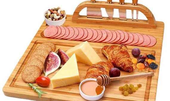 Bamboo rectangle cheeseboard with cheese tools